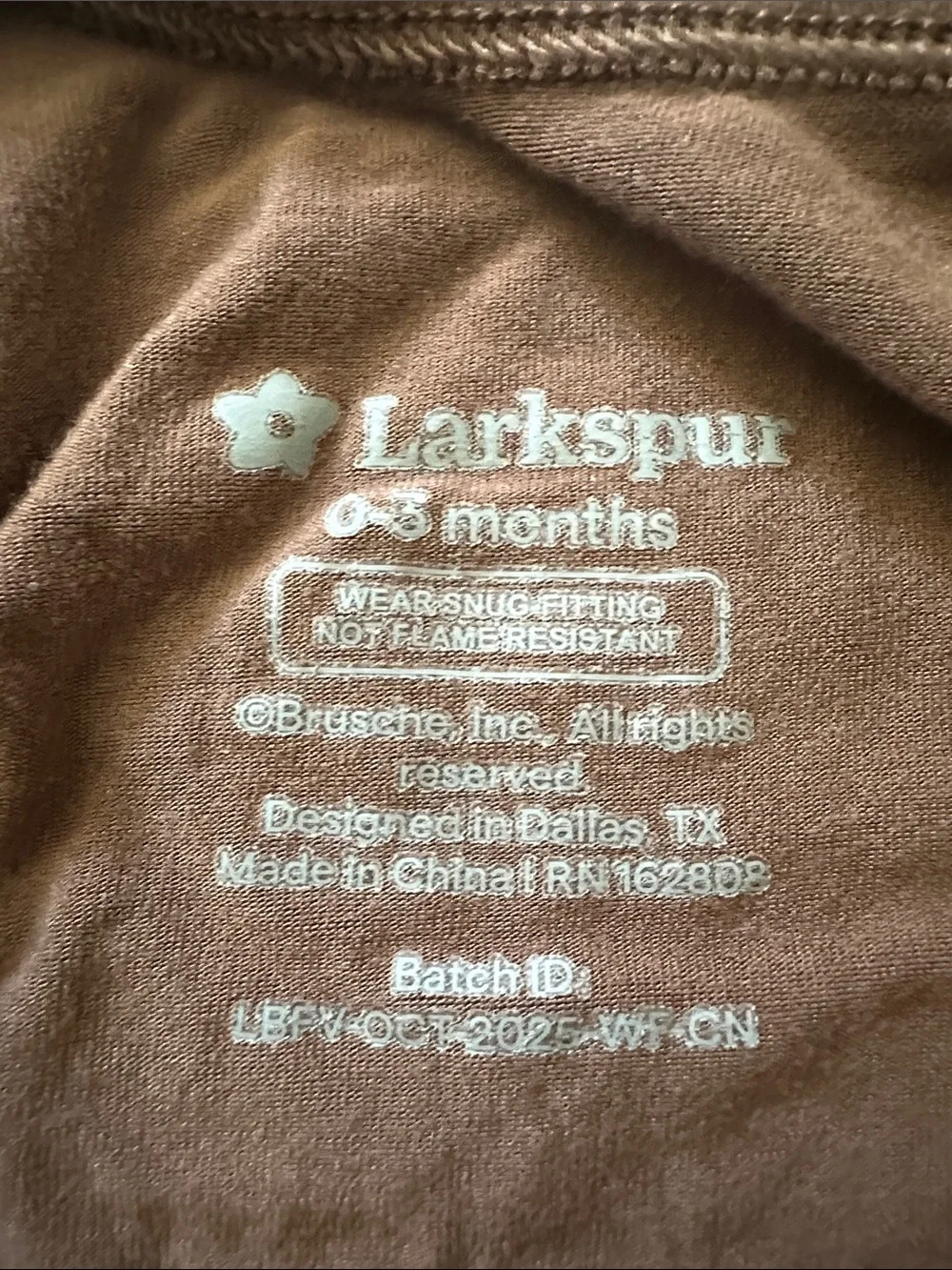 Larkspur bamboo footie size 0-3 months